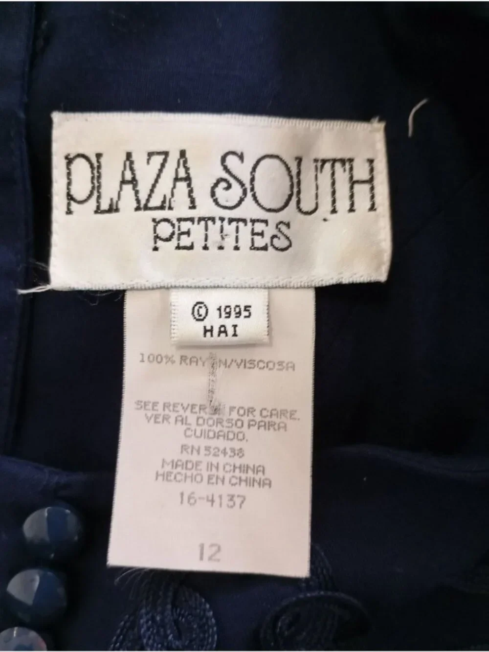 Vintage Plaza South Petites Navy Blue Embellished Dress Button Details Size 12